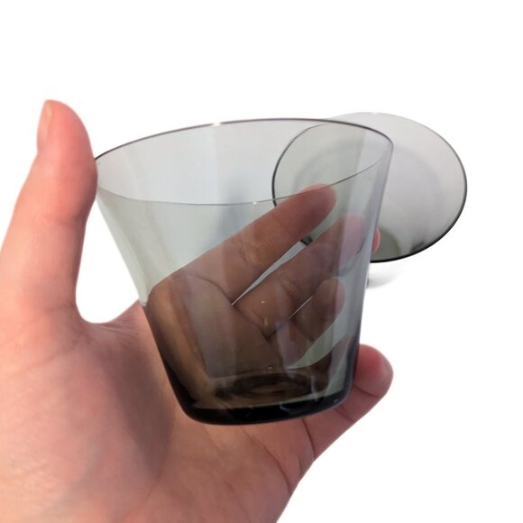 Vintage MCM Smoked Green Glass Wine Tumblers Stemless Martini Set of 2 - Picture 4 of 5